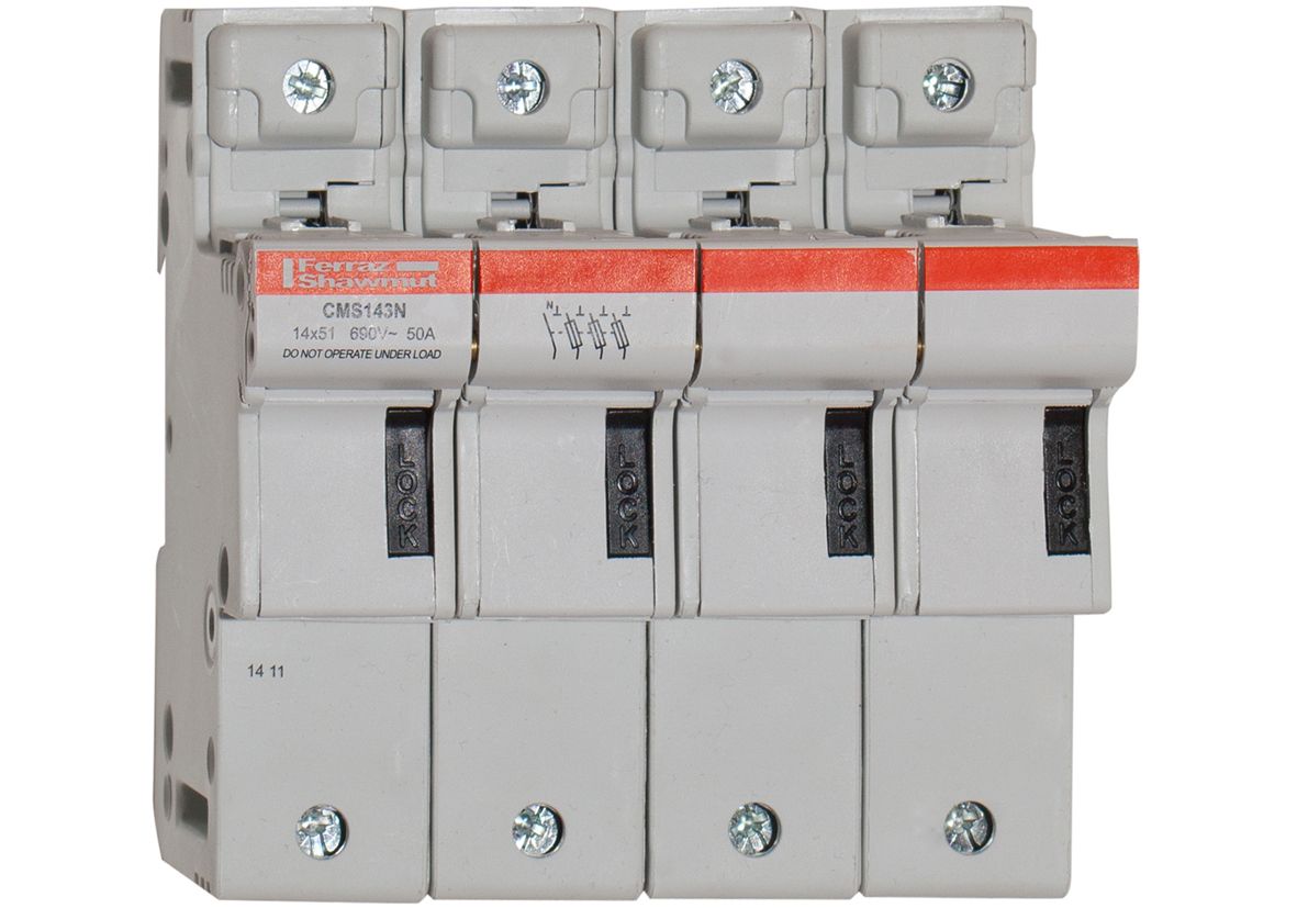 D331042 - modular fuse holder, IEC, 3P+N, 14x51, DIN rail mounting, IP20